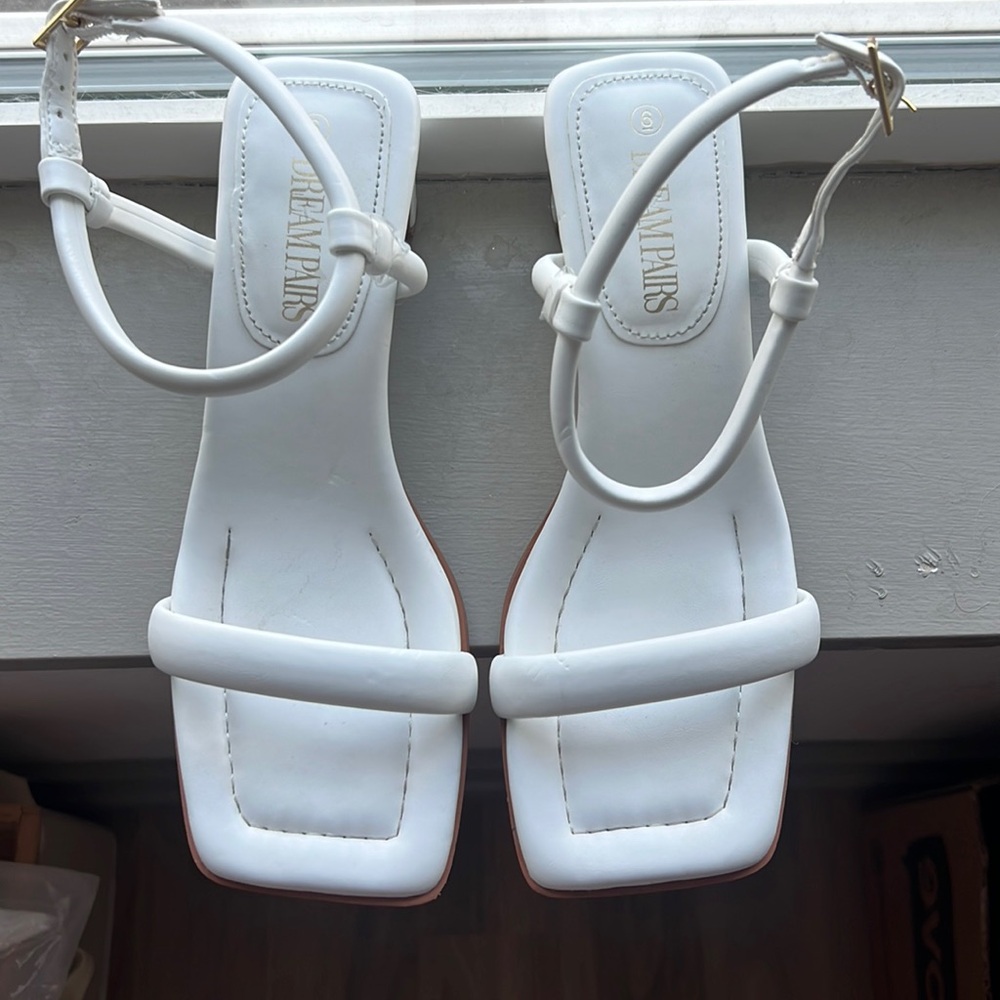 Square toe white heels - Size 6